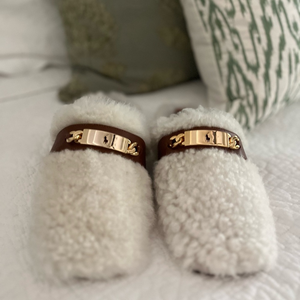 Polo Ralph Lauren Shearling Leather buckle mule slipper